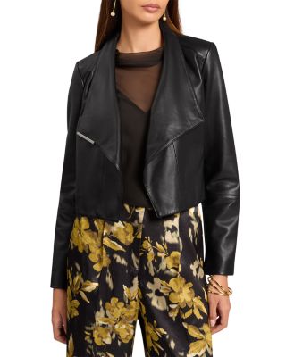 Riyoze Leather Cropped Wrap Jacket