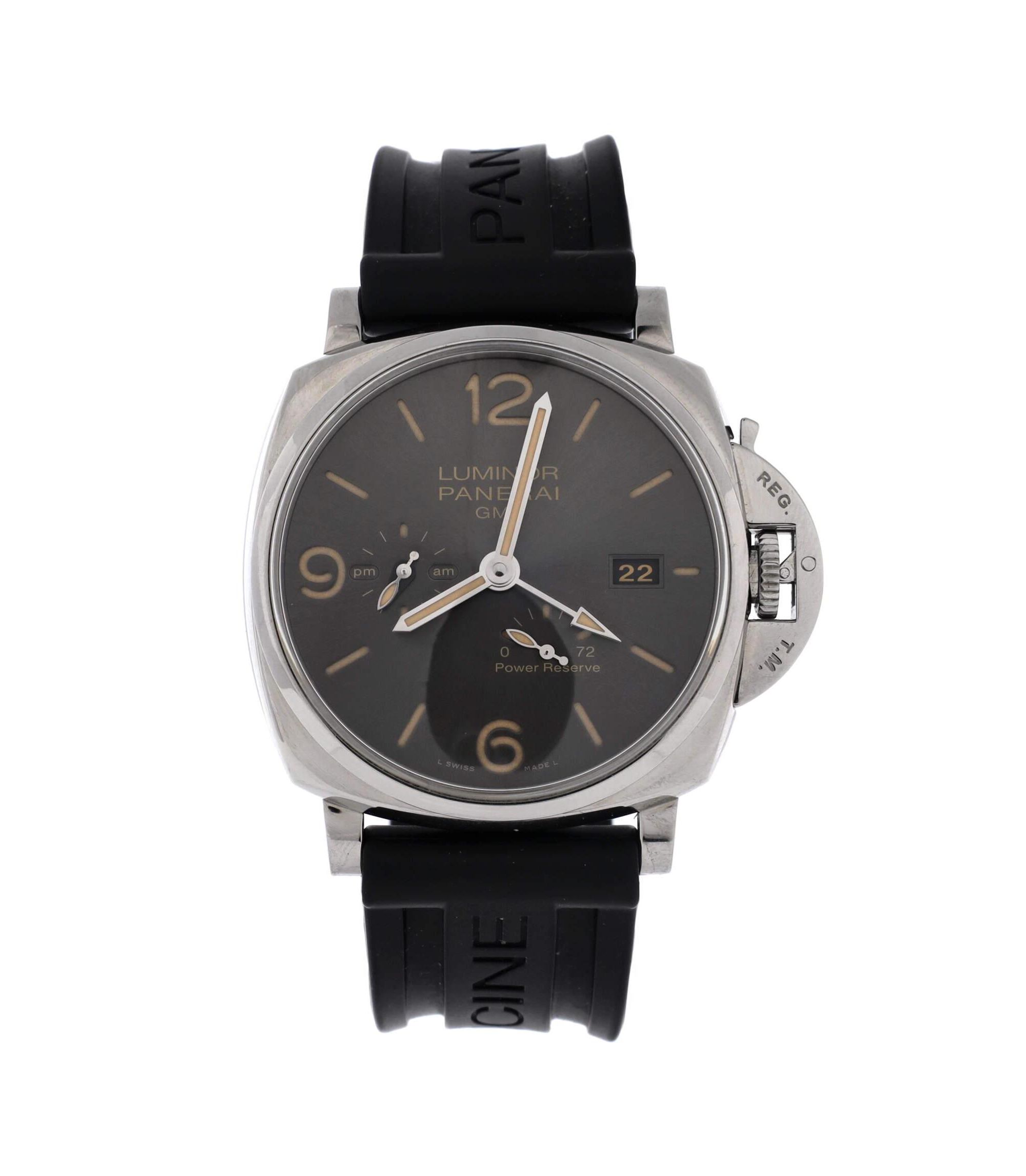 Luminor 3 Days GMT Power Reserve Automatic Watch in Stainless Steel and Rubber 44mm - Image 1