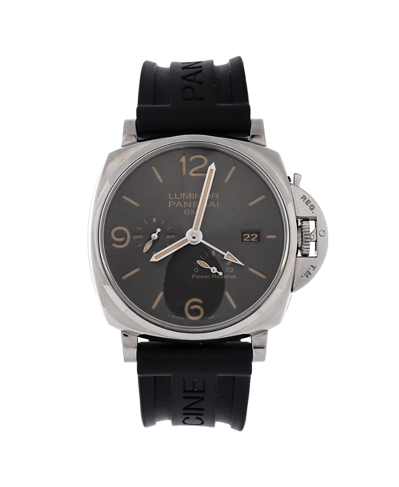 Pre-Owned Panerai Luminor 3 Days Gmt Power Reserve Automatic Watch in Stainless Steel and Rubber 44mm