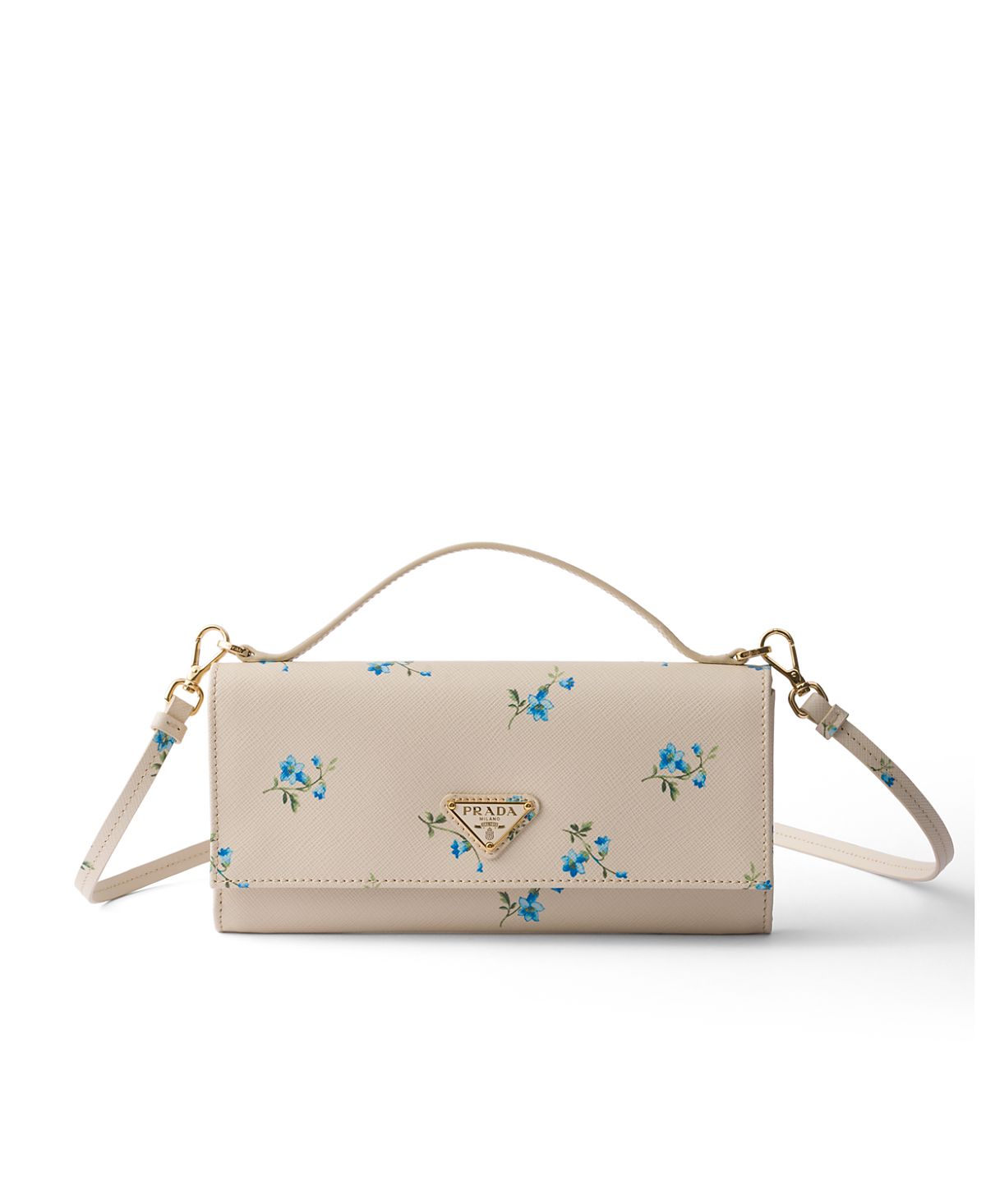 Prada Printed Saffiano Leather Wallet with Shoulder Strap