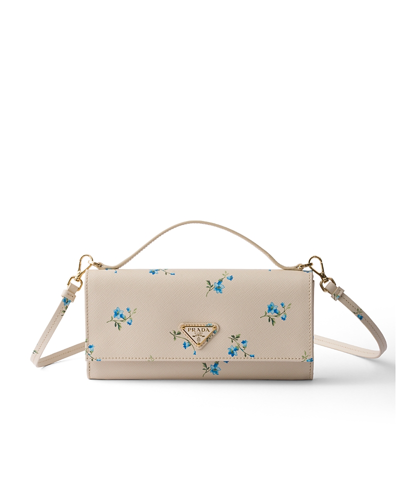 Prada Printed Saffiano Leather Wallet with Shoulder Strap