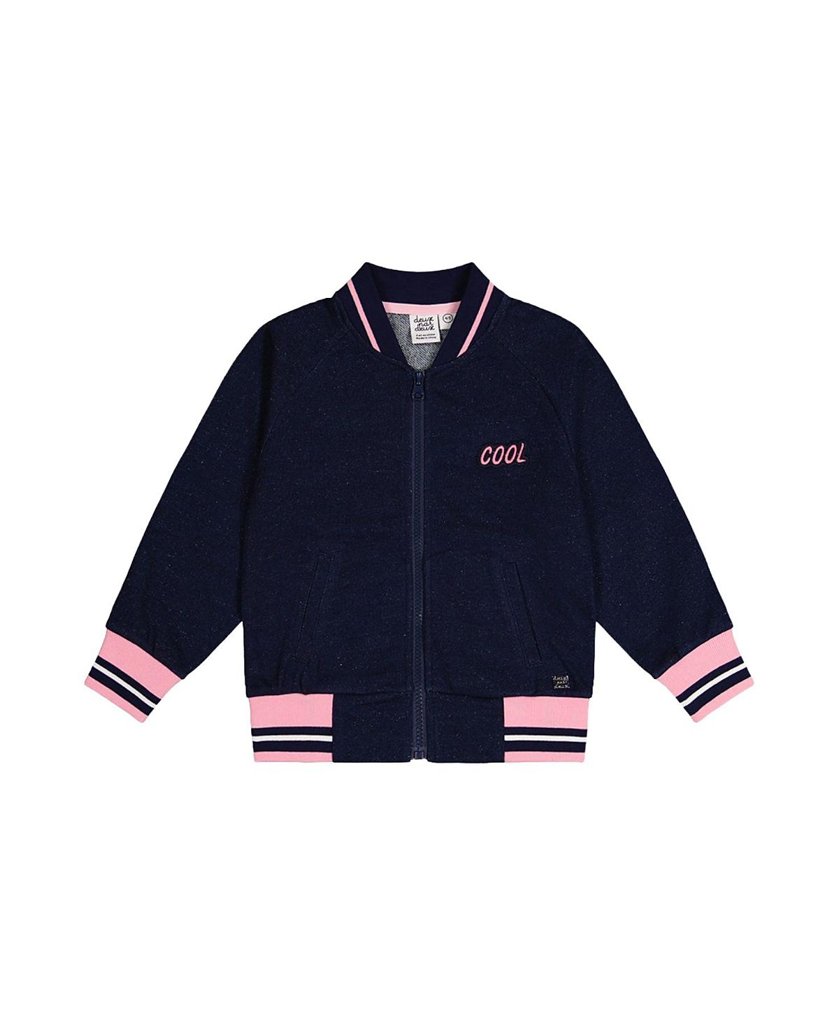 Deux par Deux Girls' French Terry Applique Patch Full Zip Bomber Jacket - Little Kid