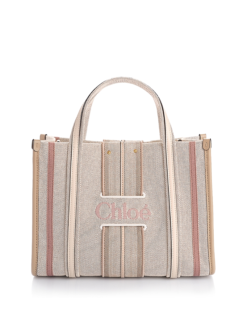 Chloe Woody Loop Small Striped Canvas Crossbody Tote