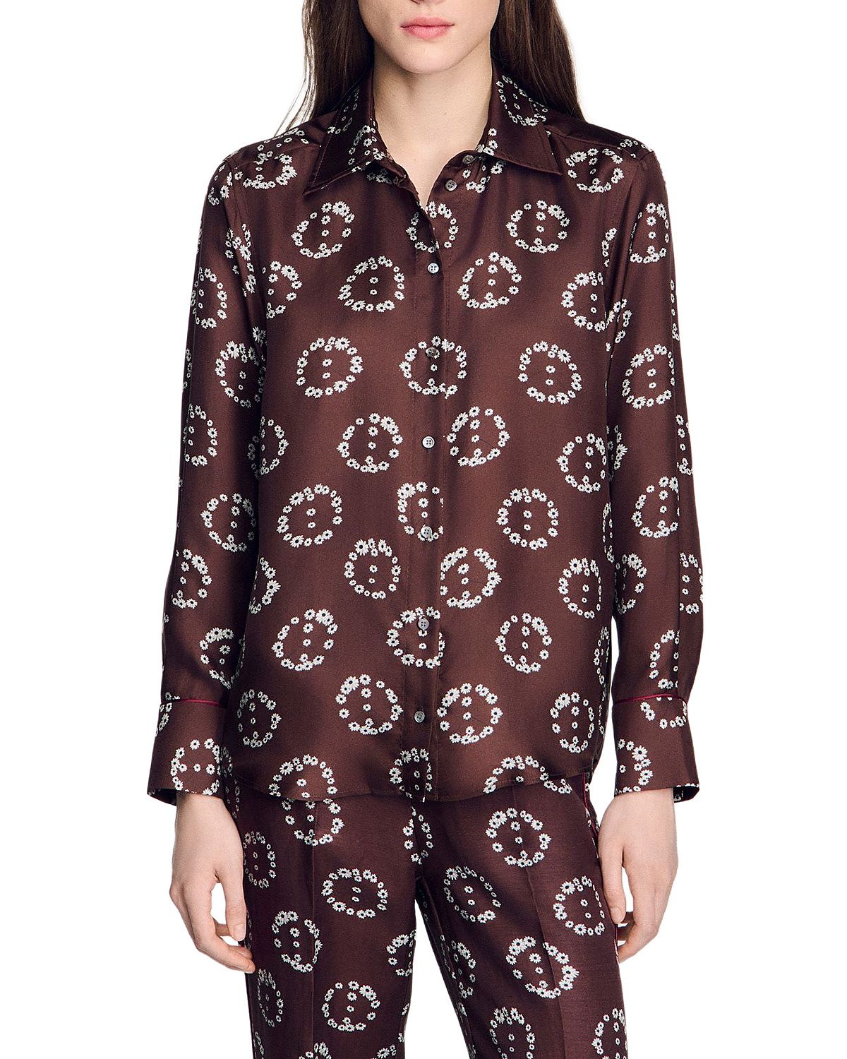 Sandro Salinara Silk Contrast Trim Shirt