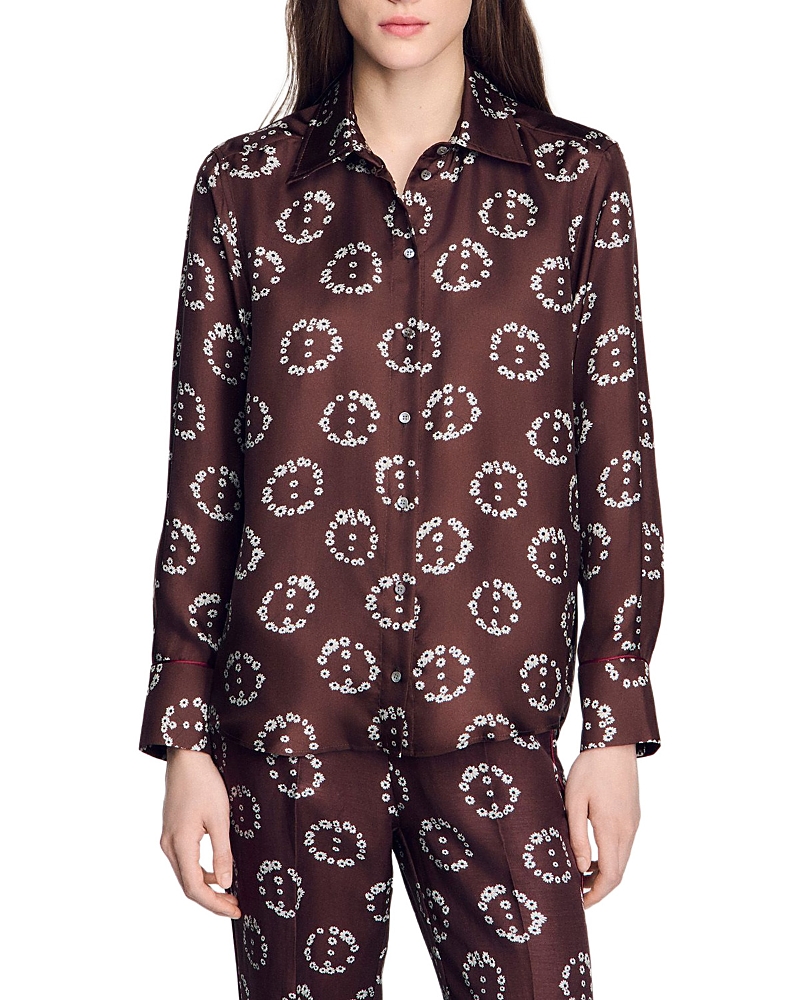 Sandro Salinara Silk Contrast Trim Shirt