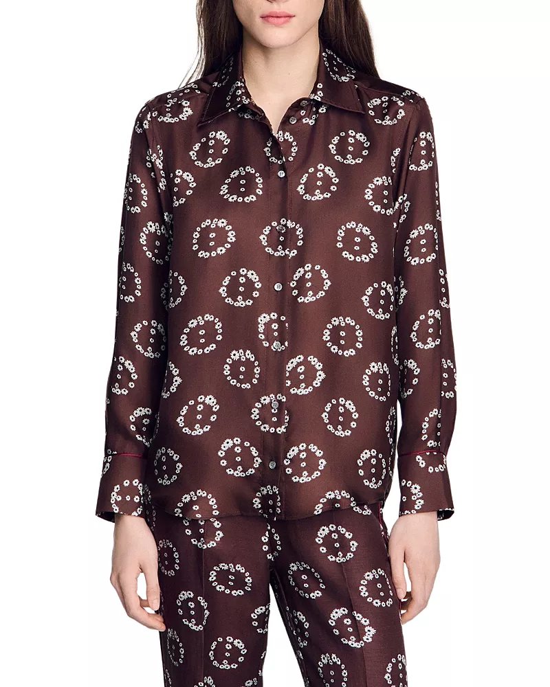 Sandro Salinara Silk Contrast Trim Shirt