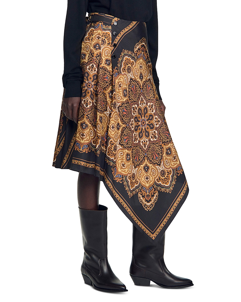 Sandro Portobello Asymmetrical Scarf Print Skirt