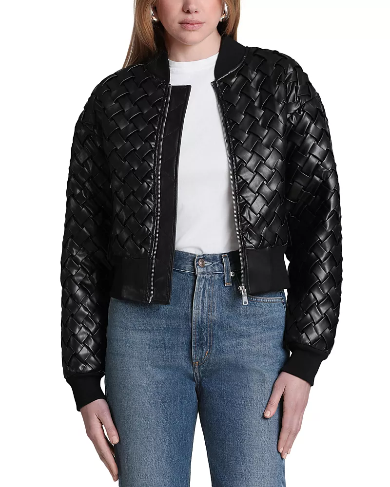 Avec Les Filles Faux Leather Bomber Jacket