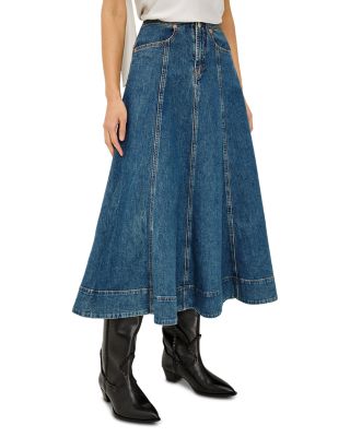 Vicente Cotton Stretch A Line Midi Jean Skirt in Meadowbrook
