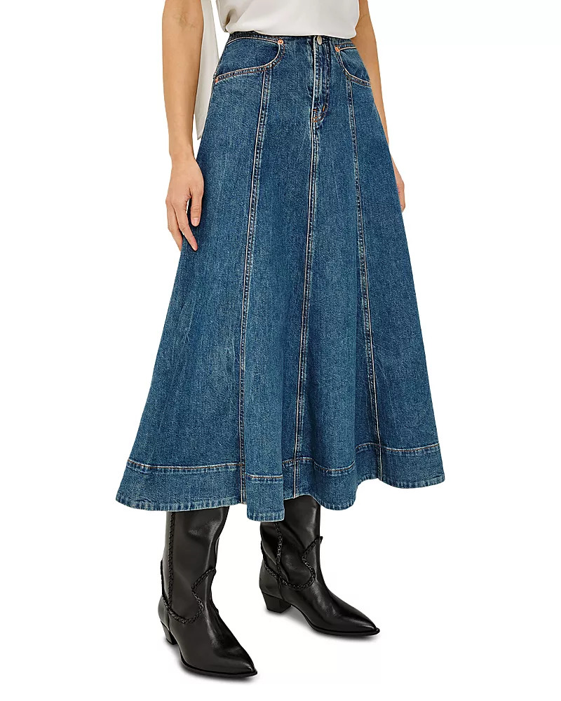 Rails Vicente Cotton Stretch A Line Midi Jean Skirt in Meadowbrook