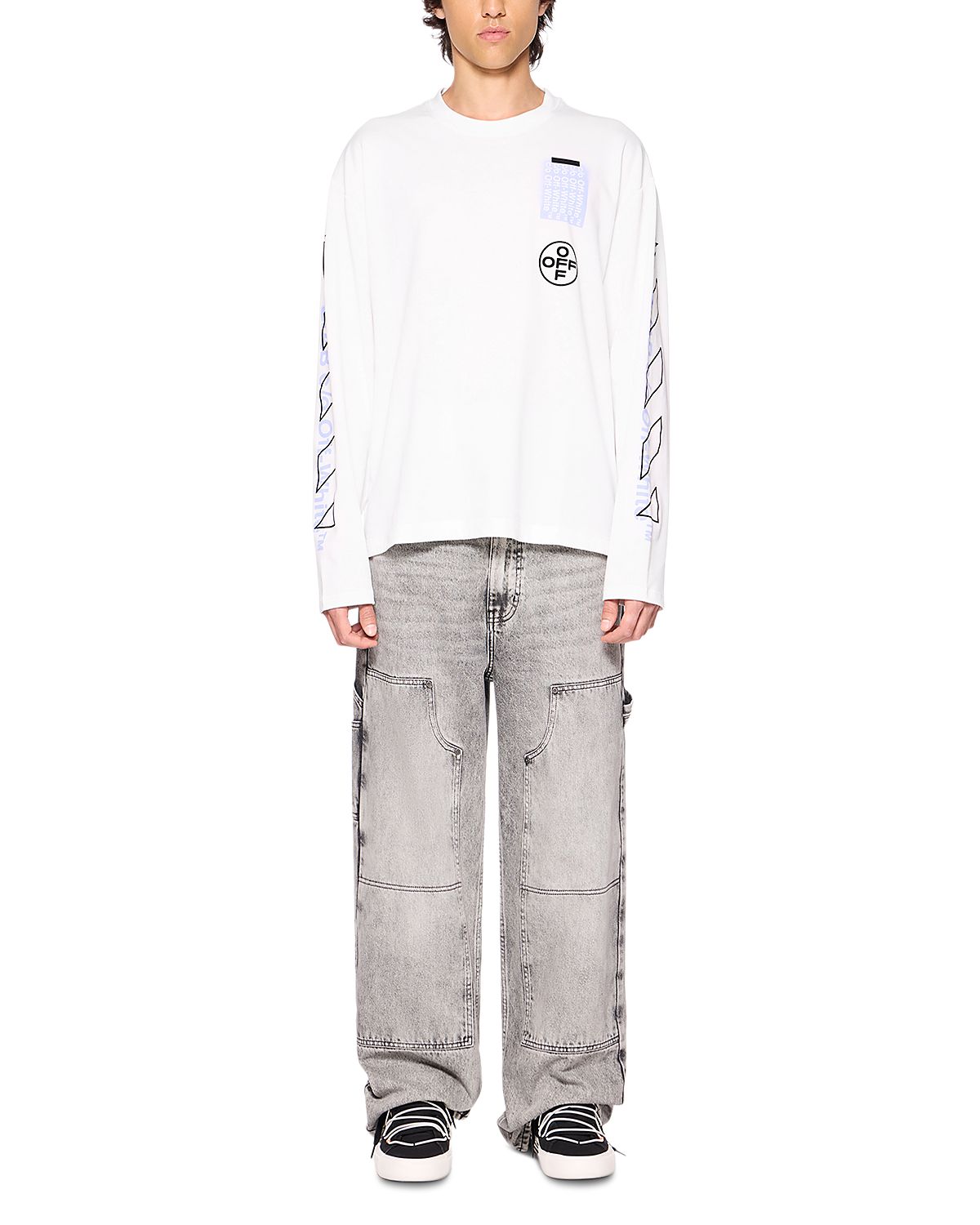 Off-White Cotton Active Logo Graphic Crewneck Shirt
