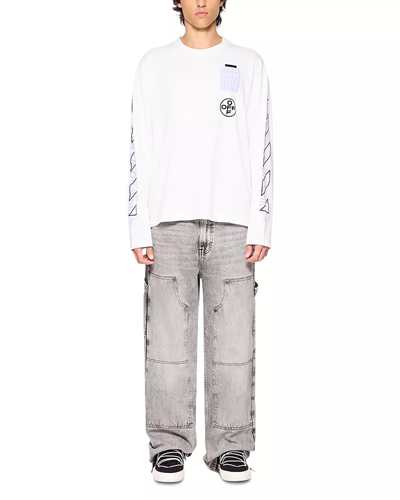 Off-White Cotton Active Logo Graphic Crewneck Shirt