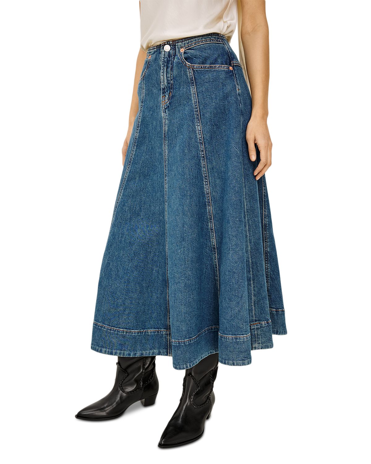 Vicente Cotton Stretch A Line Midi Jean Skirt in Meadowbrook thumbnail 7