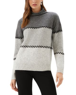 Contrast Stitch Mock Neck Colorblock Sweater