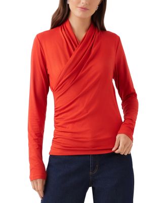 Crossover Side Shirred Long Sleeve Top