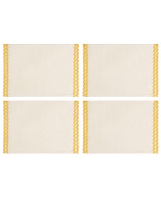  Nilufer Rick Rack Embroidered 100% Linen Placemat Set of 4, 18" x 18"