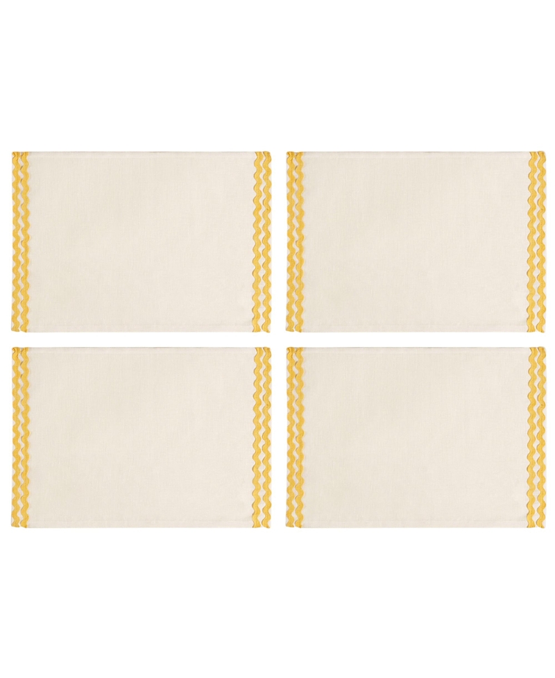 Zsa Zsa Zsu Nilufer Rick Rack Embroidered 100% Linen Placemat Set of 4, 18 x 18