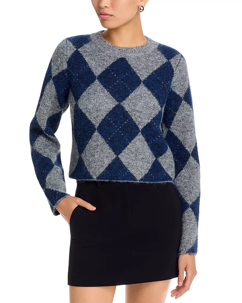 Aqua Argyle Crewneck Long Sleeve Sweater - Exclusive