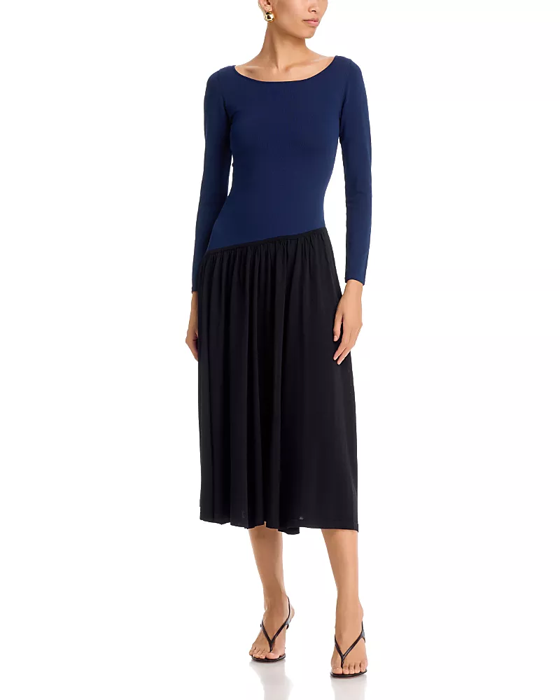 Aqua Fully Fashion Contrast Long Sleeve Midi Dress - Exclusive