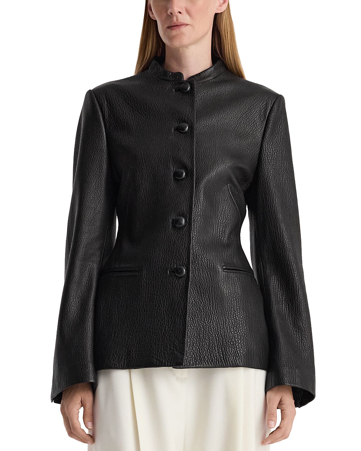 Rohe Leather Collarless Button Front Jacket