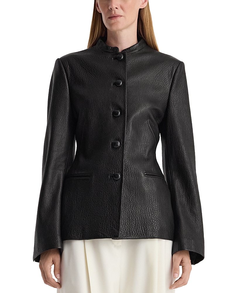 Rohe Leather Collarless Button Front Jacket