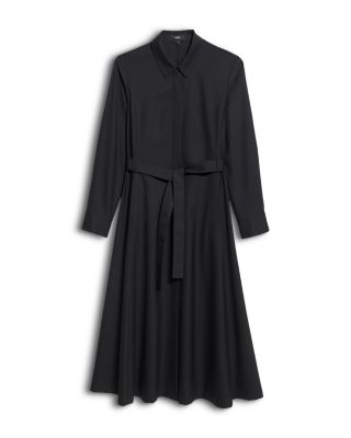 Long Sleeve Belted Volume Drape Shirt Dress