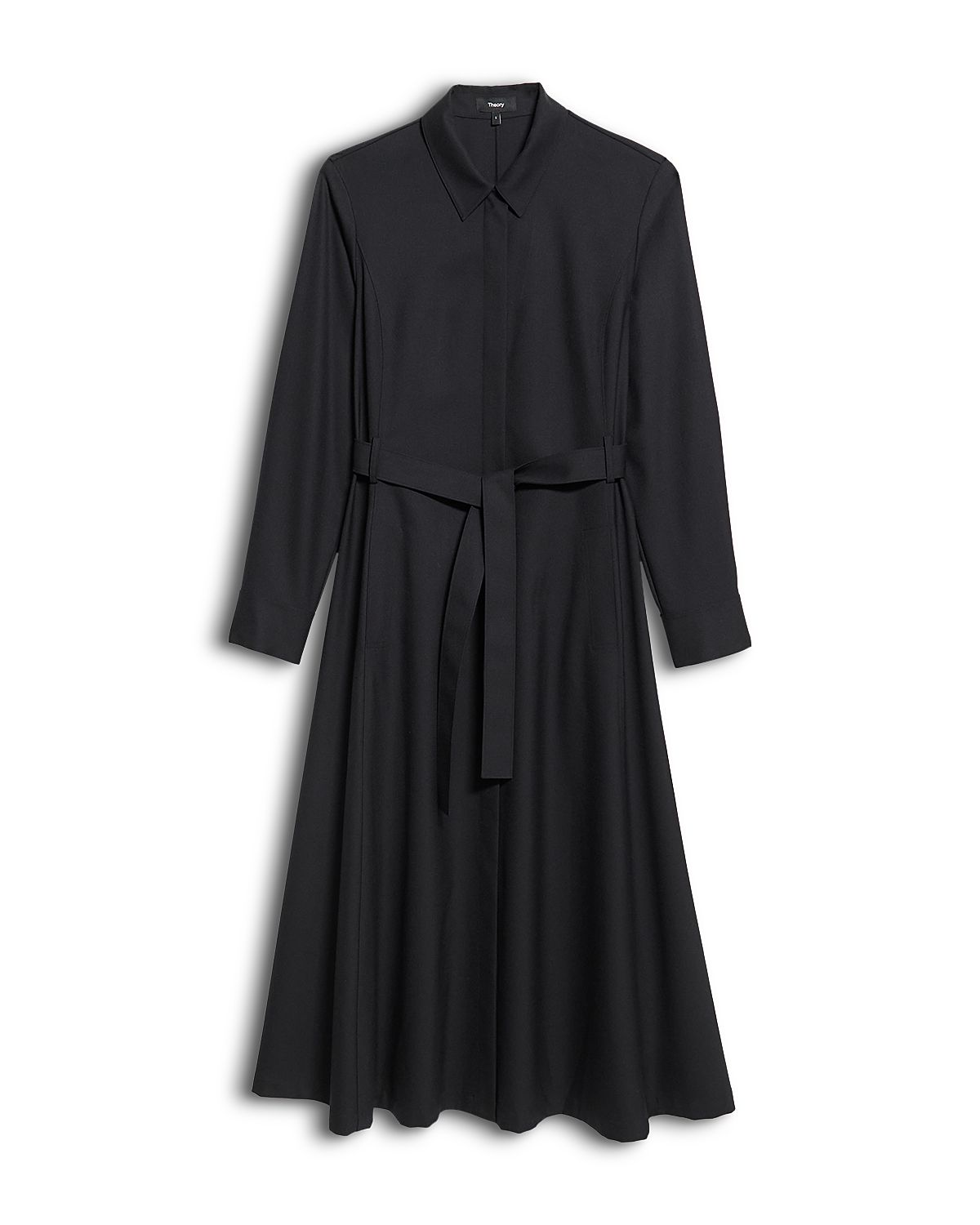 Theory Long Sleeve Belted Volume Drape Shirt Dress
