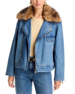 Faux Fur Collar Denim Moto Jacket