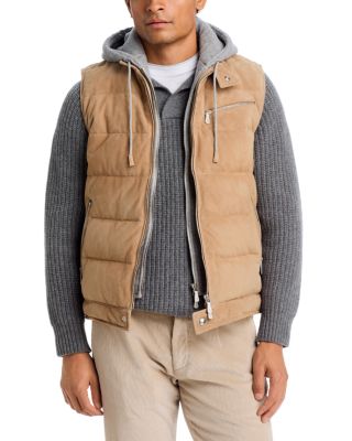 Suede Vest With Removable Wool & Cashmere Knit Hood