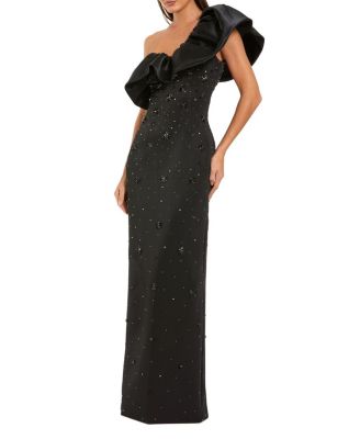 Mac Duggal One Shoulder Crepe Crystal Embellished Gown