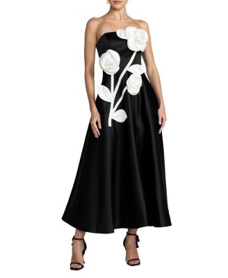  Strapless Satin A-Line Gown with 3D Floral Applique