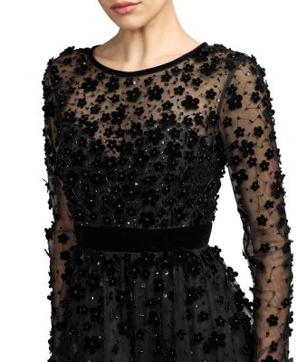 Embellished Illusion Neck Long Sleeve Ankle Dress - thumbnail 3