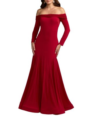  Off The Shoulder Long Sleeve Trumpet Gown