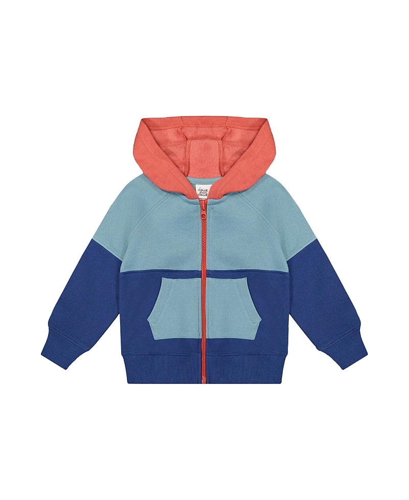Deux par Deux Boys' Full Zip Hooded Colorblock Front Pocket Fleece Jacket - Little Kid