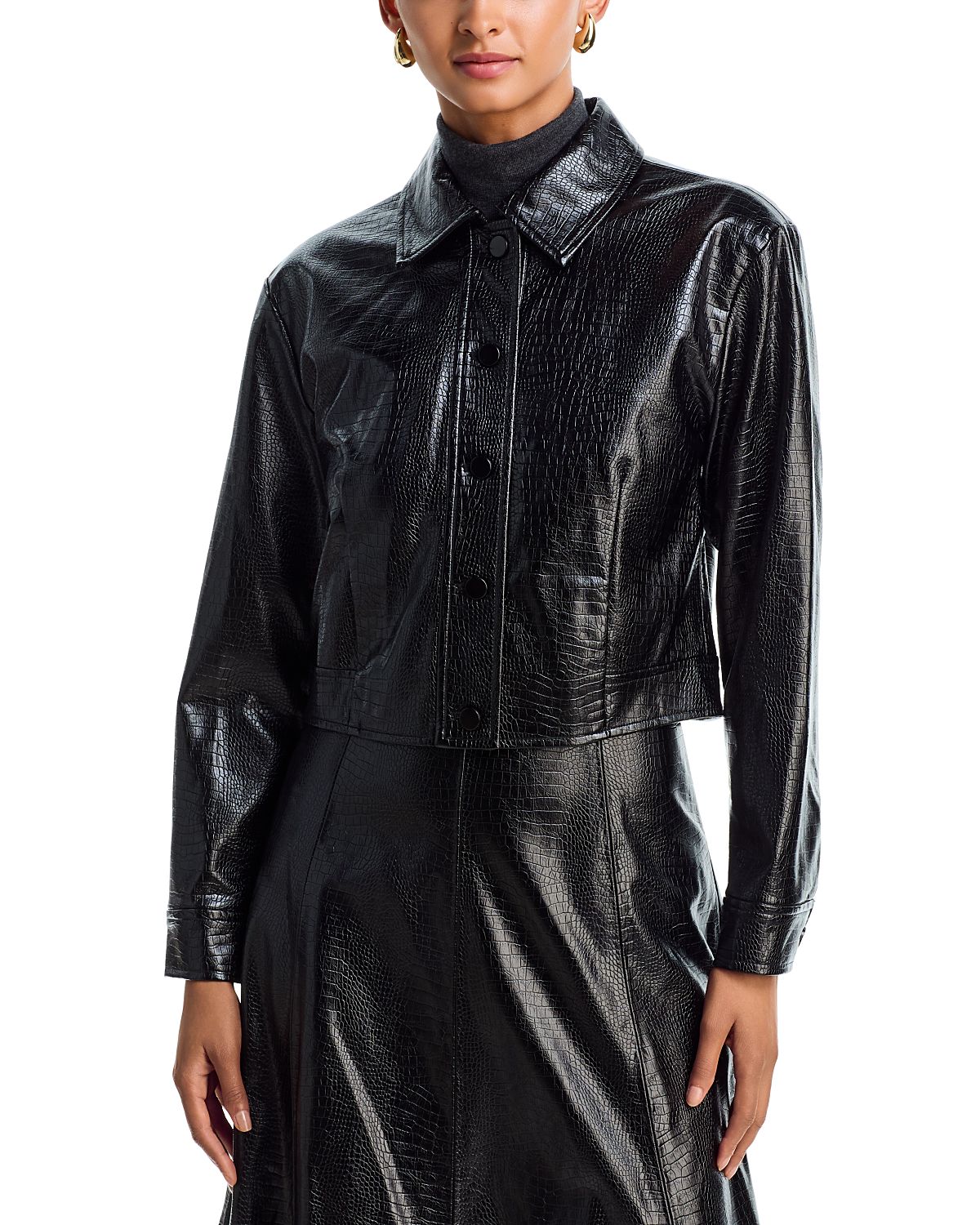 Aqua Croc Embossed Faux Leather Jacket - Exclusive