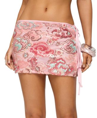  Bead & Sequin Side Tie Mini Skirt