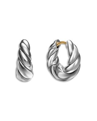Sculpted Cable Tapered Hoop Earrings in Sterling Silver, 15.7mm