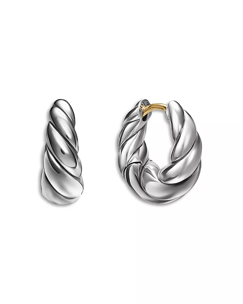 David Yurman Sculpted Cable Tapered Hoop Earrings in Sterling Silver, 15.7mm