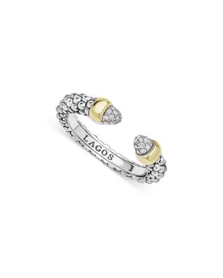 14K Yellow Gold & Sterling Silver Signature Caviar Diamond Stack Ring, 0.05 tcw