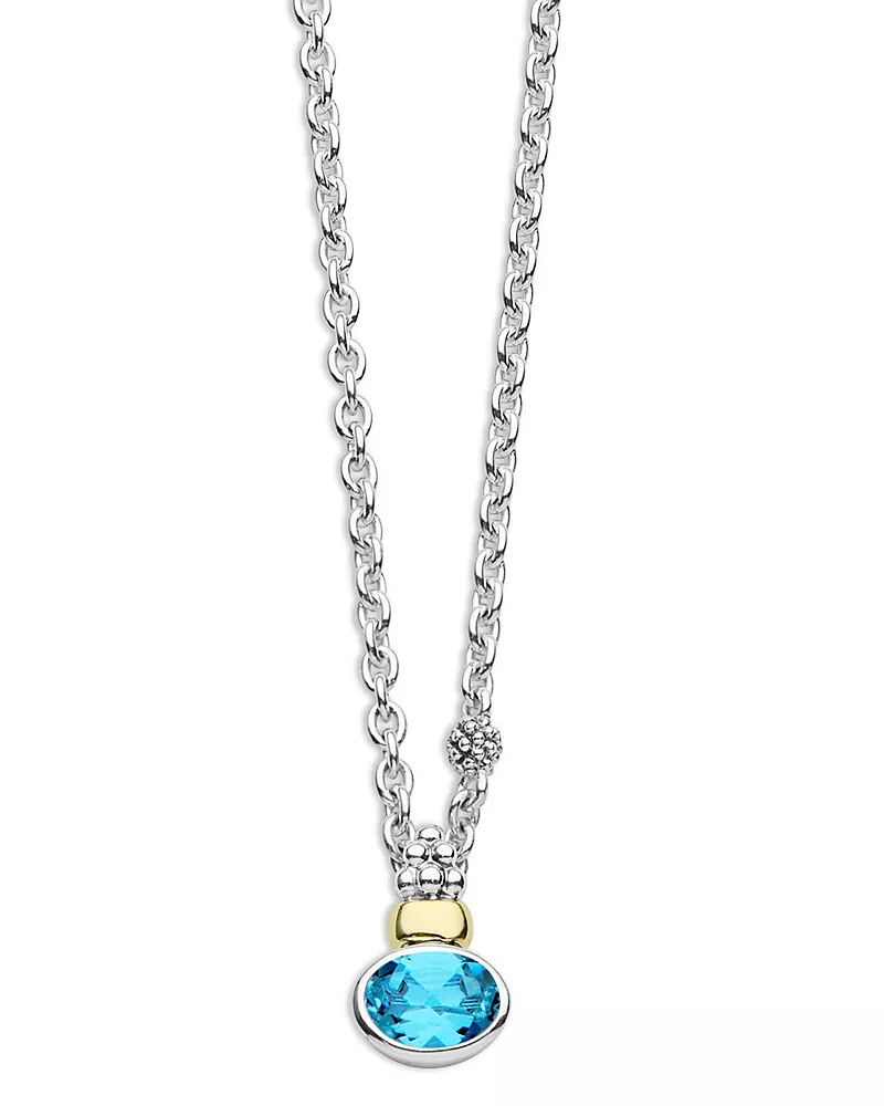 Lagos 14K Yellow Gold & Sterling Silver Signature Caviar Topaz Pendant Necklace, 18
