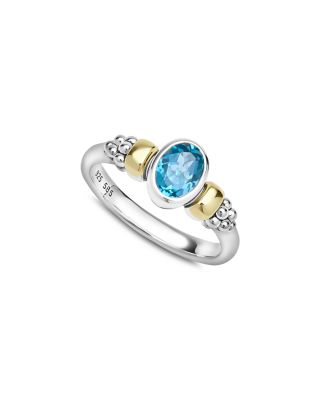 14K Yellow Gold & Sterling Silver Signature Caviar Topaz Oval Ring