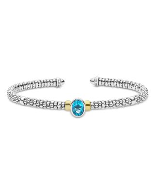 Sterling Silver Signature Caviar Topaz Mini Versa Cuff Bangle Bracelet