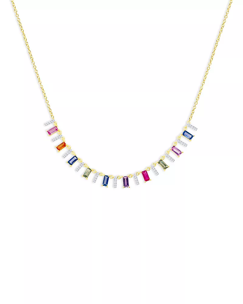 Meira T 14K White & Yellow Gold Rainbow Sapphire & Diamond Droplet Necklace, 16