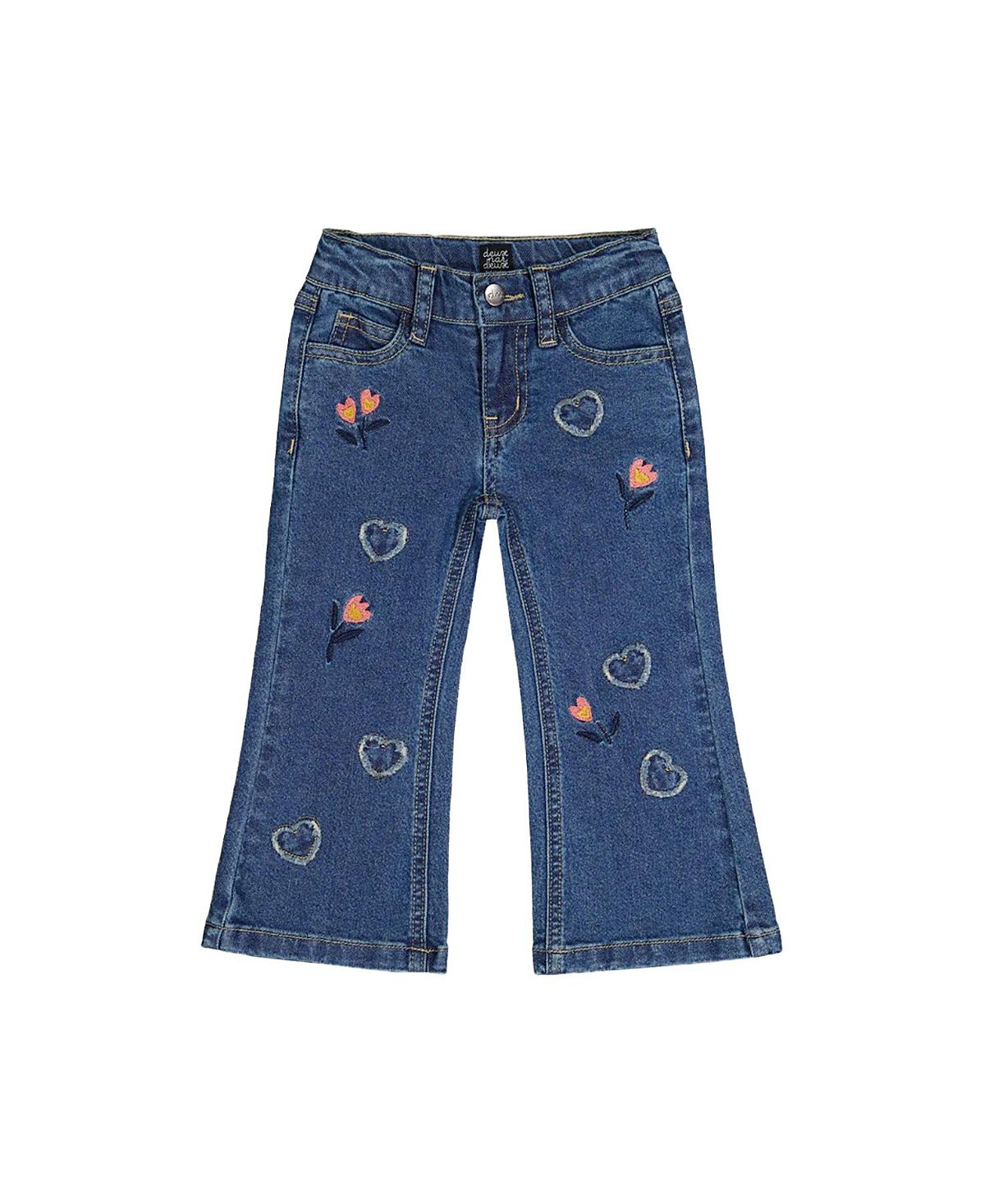 Deux par Deux Girls' Boot Leg Heart Applique Embroidered Jeans - Baby