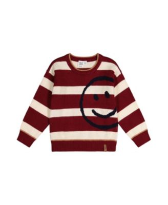 Boys' Knit Smiley Graphic Ribbed Cuffs Sweater - Little Kid, Big Kid