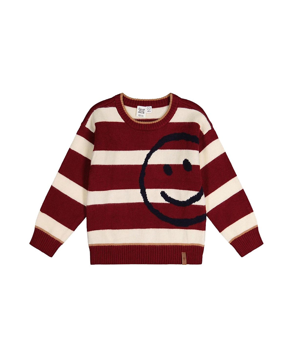 Deux par Deux Boys' Knit Smiley Graphic Ribbed Cuffs Sweater - Little Kid, Big Kid