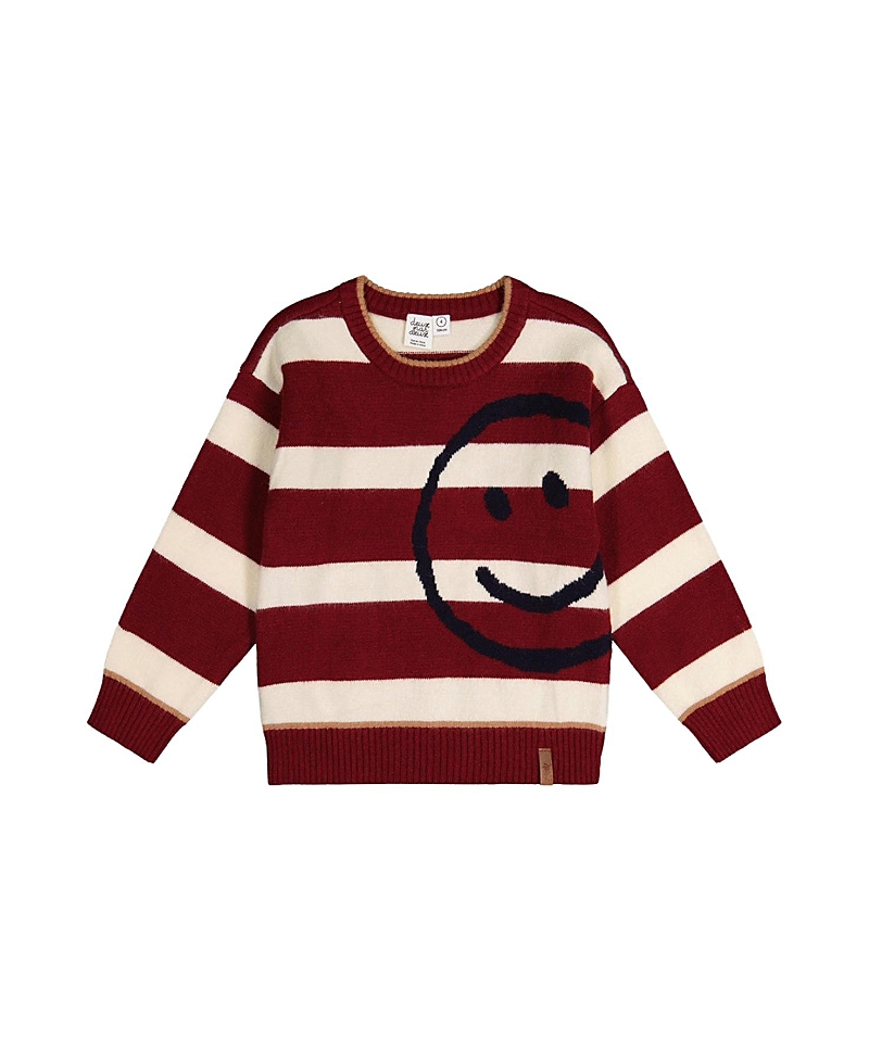 Deux par Deux Boys' Knit Smiley Graphic Ribbed Cuffs Sweater - Little Kid, Big Kid