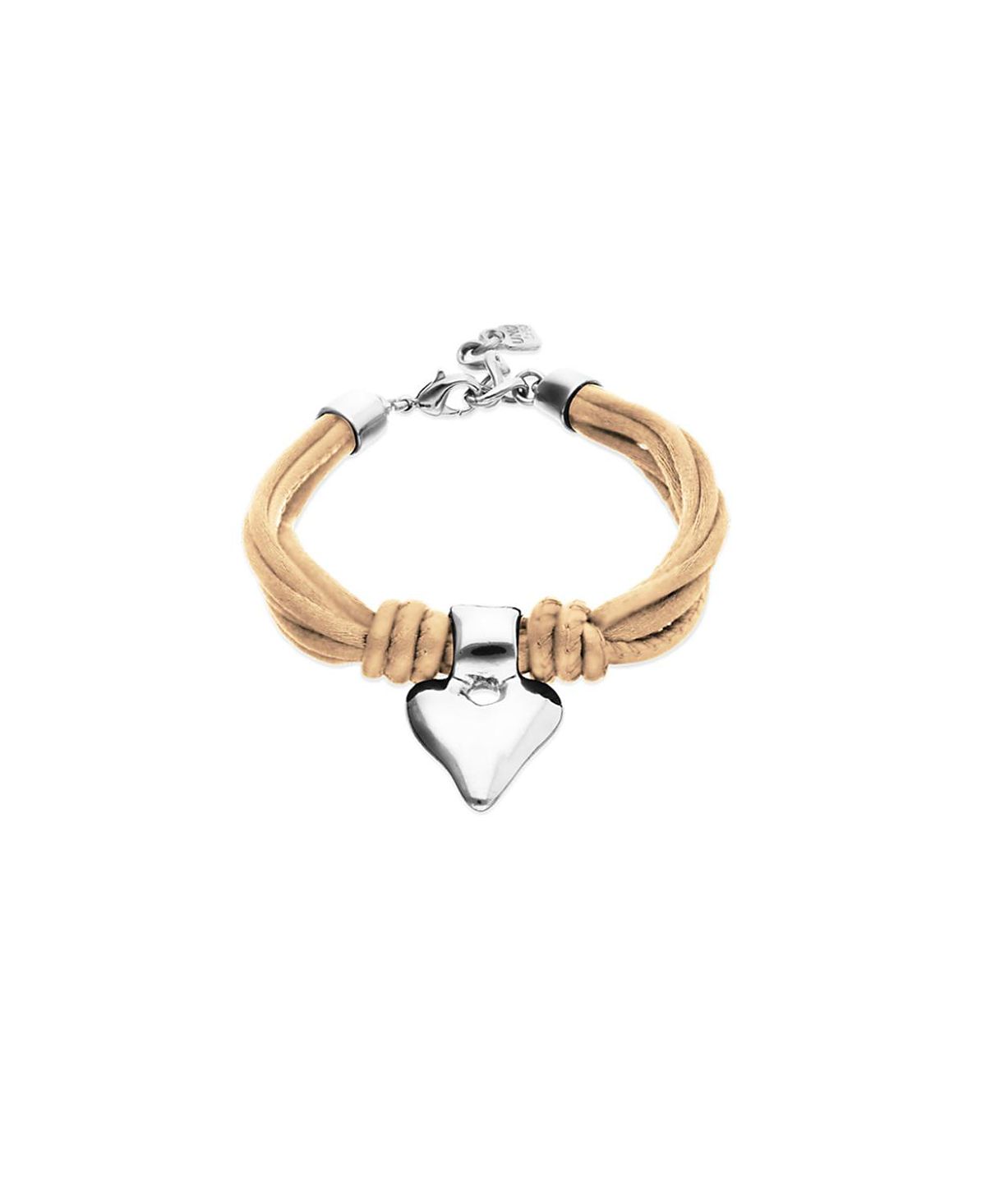 UNOde50 Silk-Effect Thread Blend Bracelet with Beige Leather and Silver Heart Detail