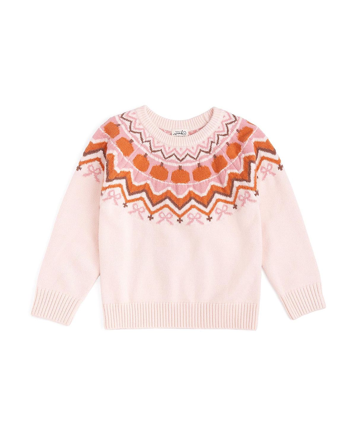 Sweet Wink Girls' Pumpkin Fair Isle Sweater - Big Kid