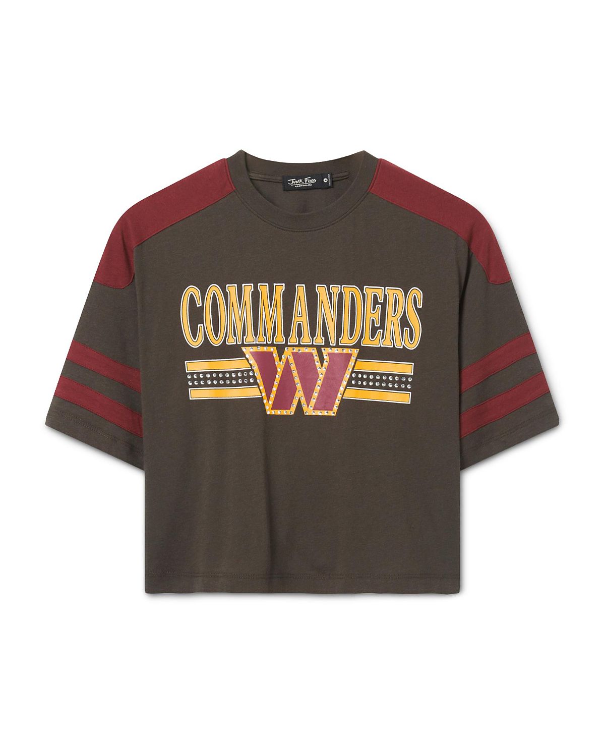 Junk Food Clothing Women's Washington Commanders Striped Bling Crop Tee